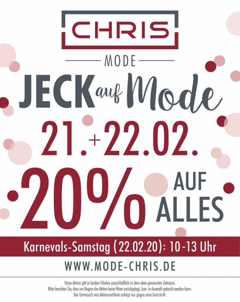 Dieses Wochenende jeckische 20% auf ALLES!!!